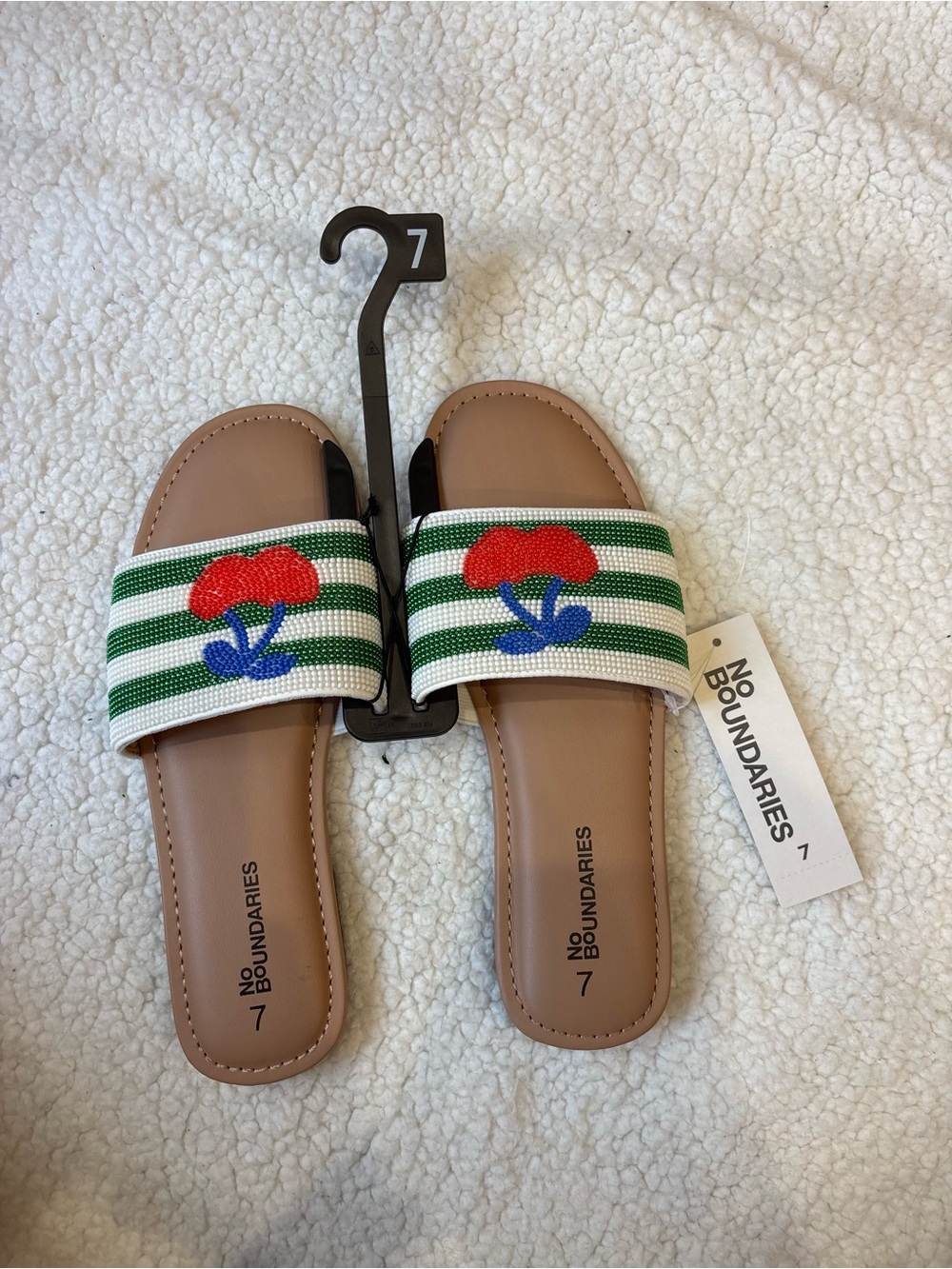NWT No Boundaries Size 7 Sandals with Cherry and Stripes
